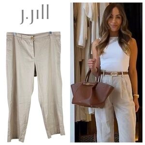 J Jill Sz 12 Large Capri Ankle Pants LINEN Stretch Tan Khaki Career Casual